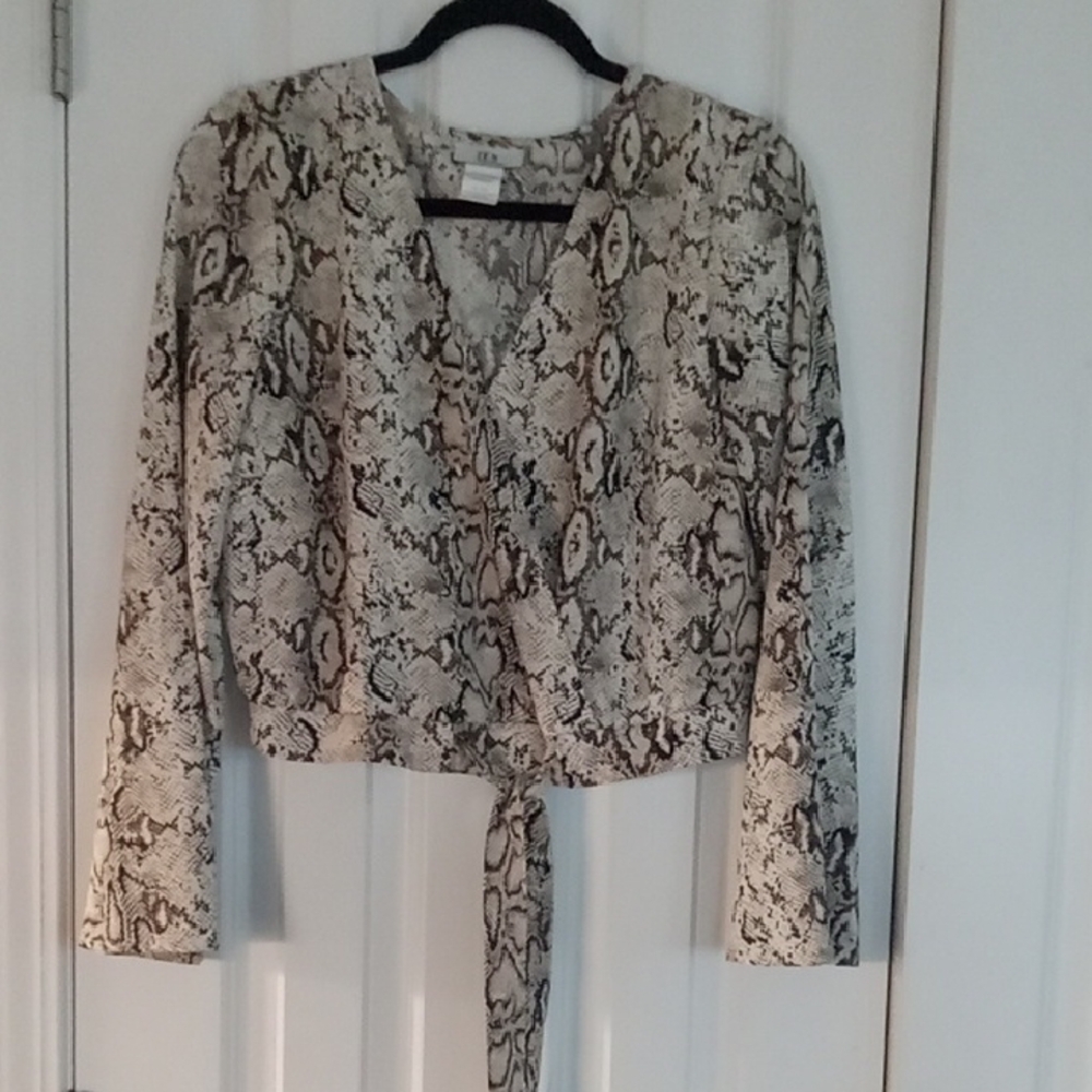Snakeskin Print Wrap Blouse